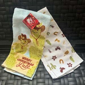 Christmas Cactus Y’all Kitchen Dish Towels Set  15” X 26” 100% Cotton NEW Gift